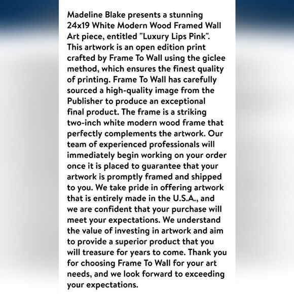 Madeline Blake Luxury Lips Wood Framed Canvas Wall Decor - Picture 4 of 7